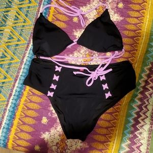 Victoria's Secret 2 piece swim set, L, black/lilac